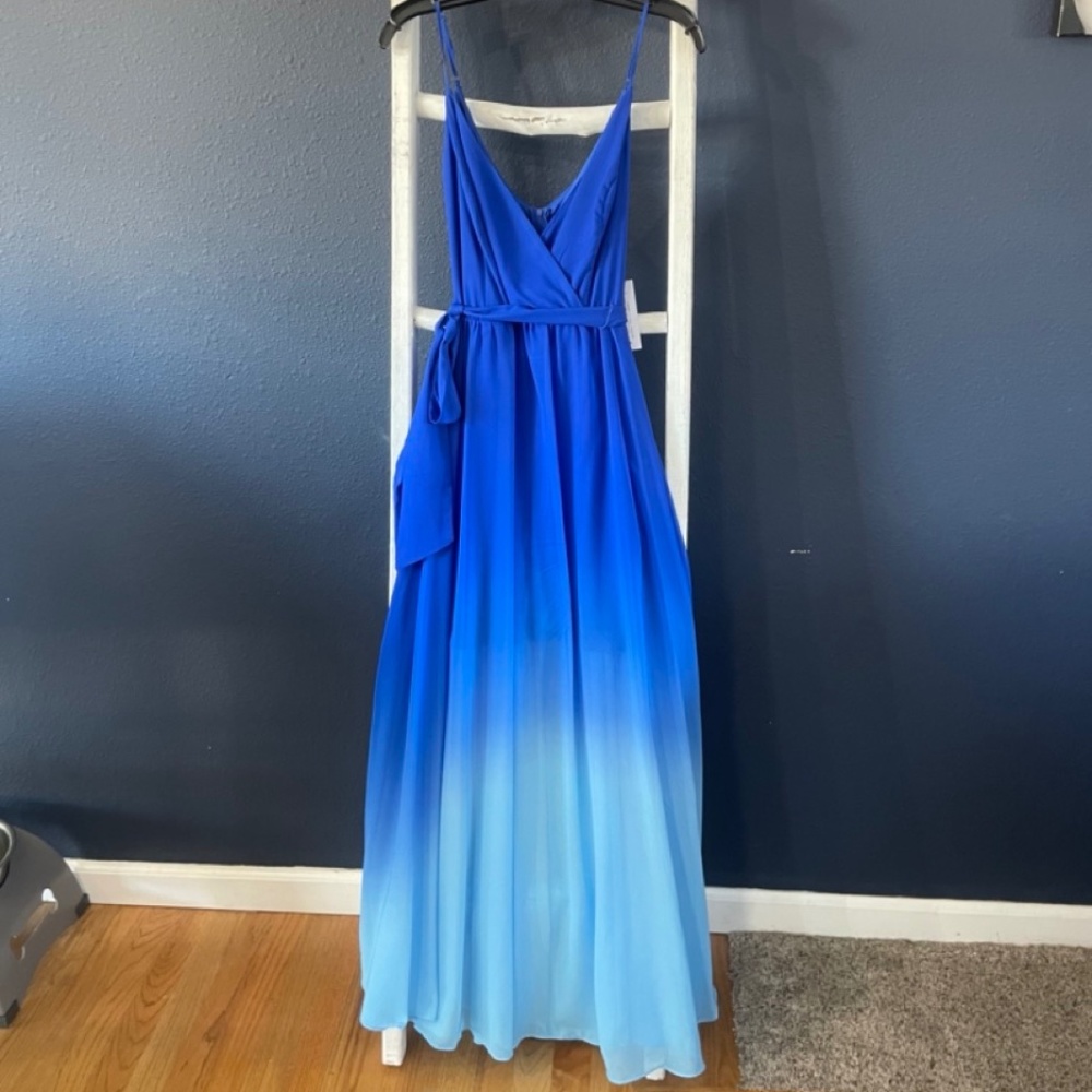 Sleeveless Ombre Maxi Dress - blue and turquoise (new)